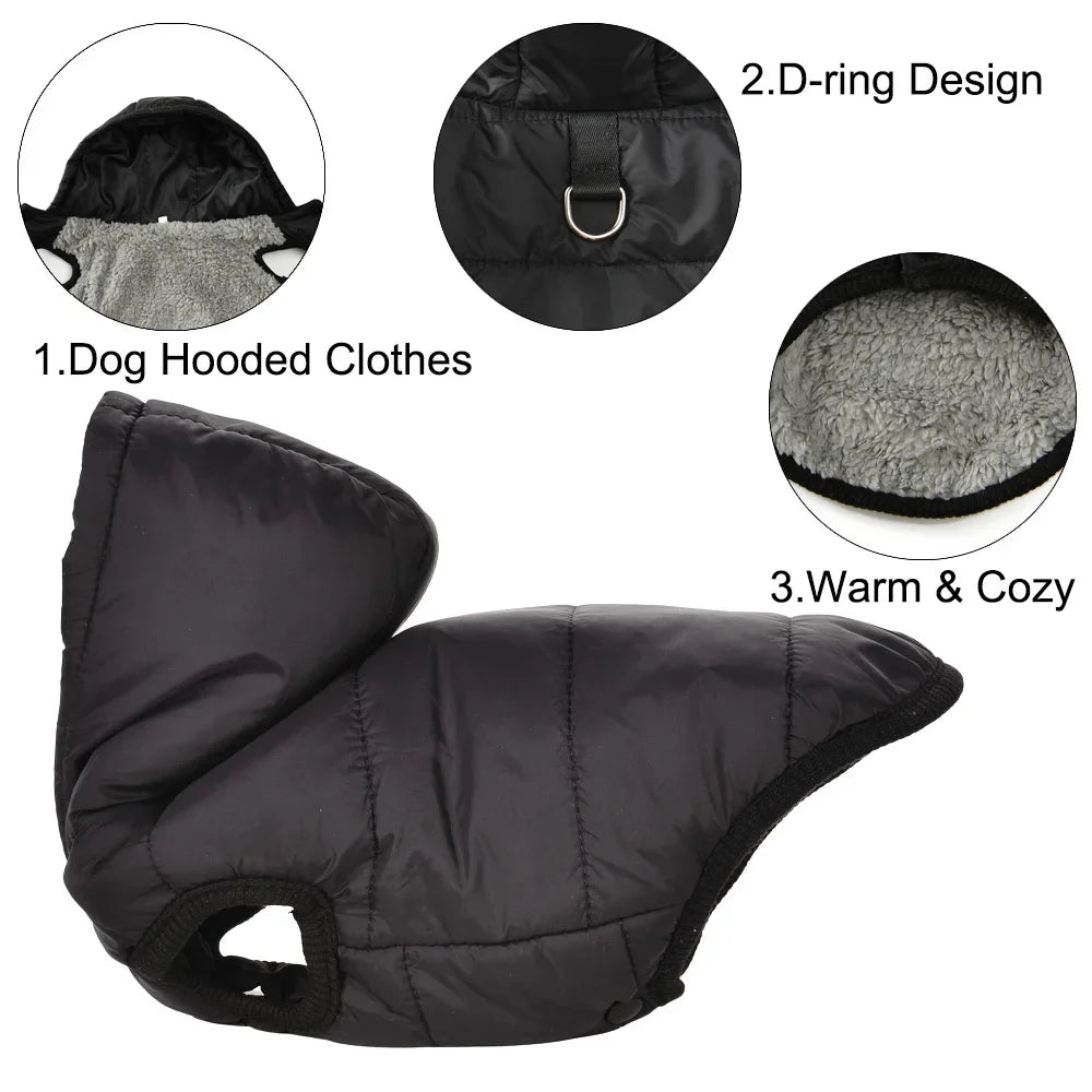 Pet Dog Jacket Coat For Small Medium Dogs Cats Winter Warm Fleece Hooded Clothes With D-ring French Bulldog Chihuahua Clothing