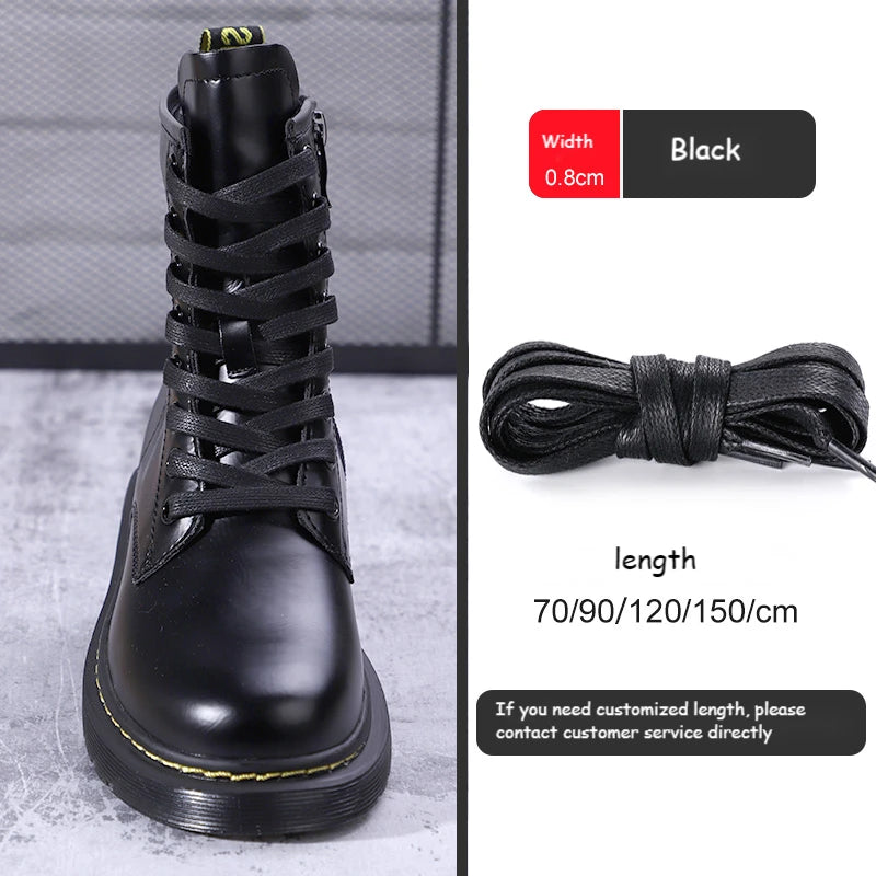 1 Pair Shoelaces 0.8 CM Waxed Cotton Width Flat Waterproof Shoe Laces Unisex Boots Casual Sneakers Shoelace Leather Shoe Lace