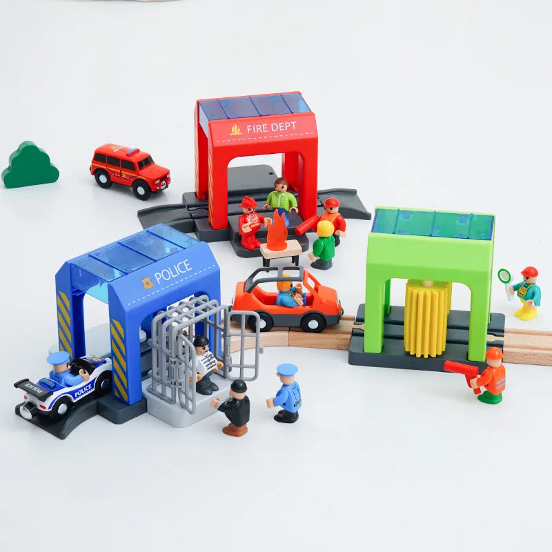Wooden Track Railway Accessories Bridge Train Station Tunnel Wood Track Educational set Toys Wood Railway Train Track toys