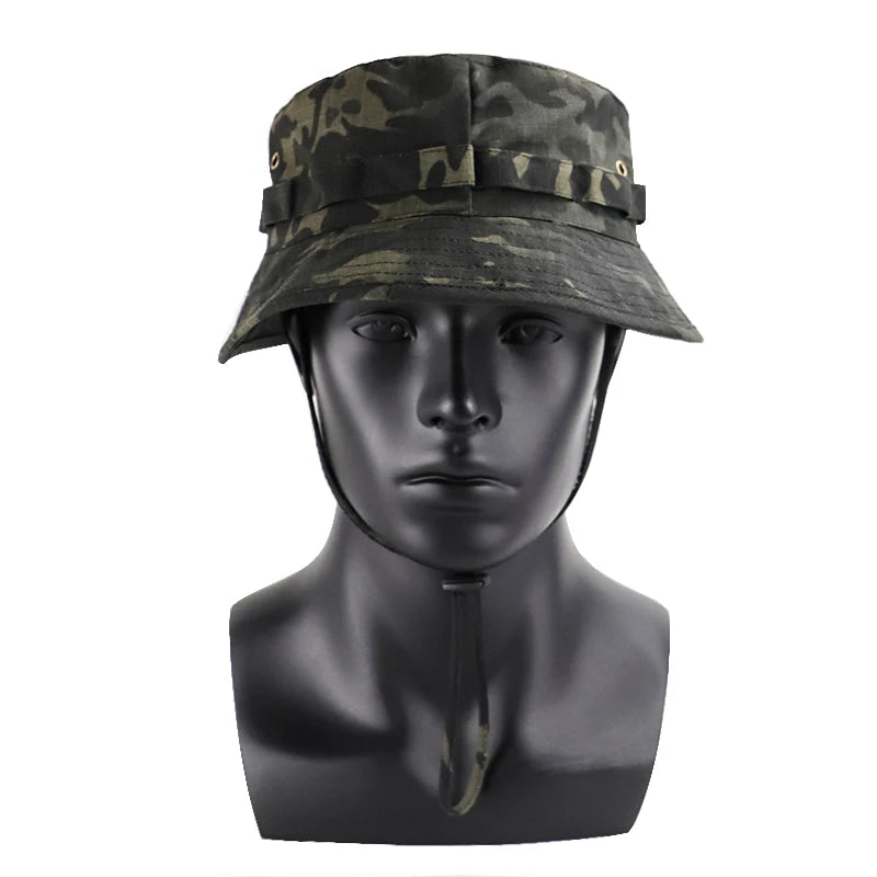 Men's Panama Hat Bucket Hat Tactical Sunscreen Camouflage Outdoor Travel Climbing Fishing Caps Training Beach Men's Hiking Hat