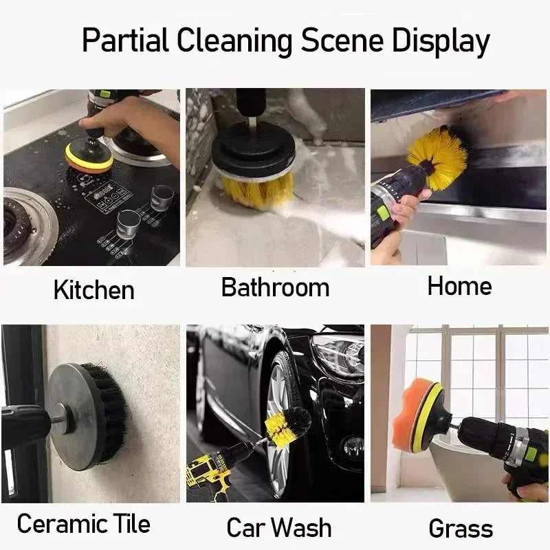Electric Drill Scrubber Brush Kit - 3-Piece Power Cleaning Set for Carpet, Glass & Car Tires
