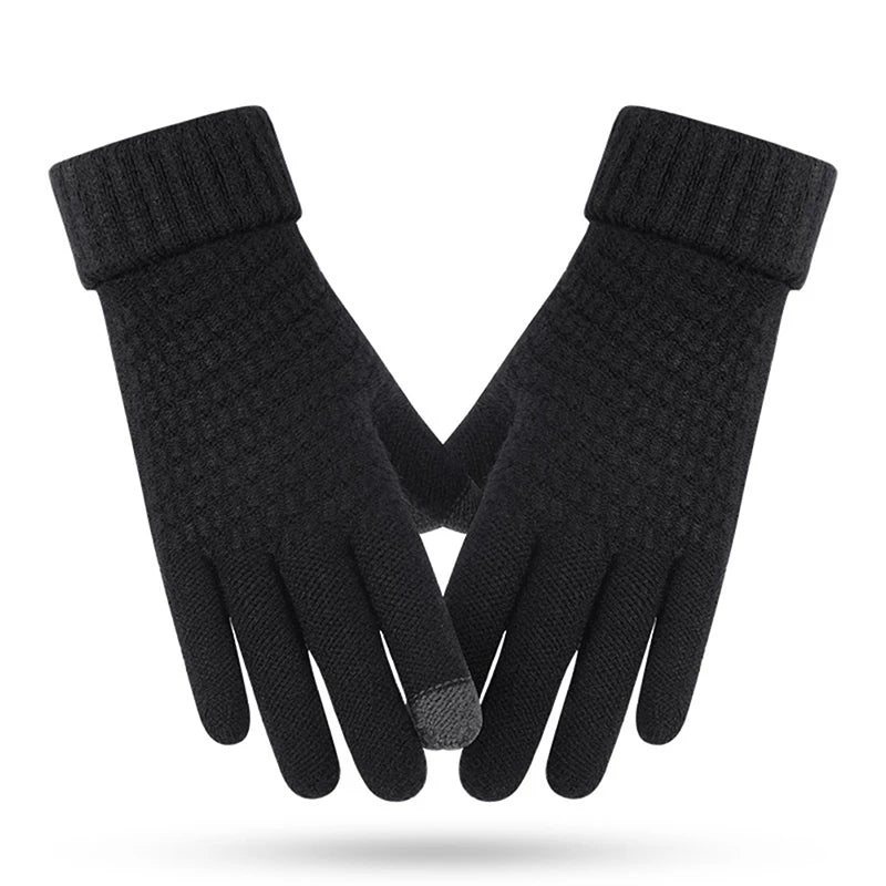 1Pair Winter Touch Screen Gloves Women Men Warm Stretch Knit Mittens Imitation Wool Full Finger Mountaineering Gloves