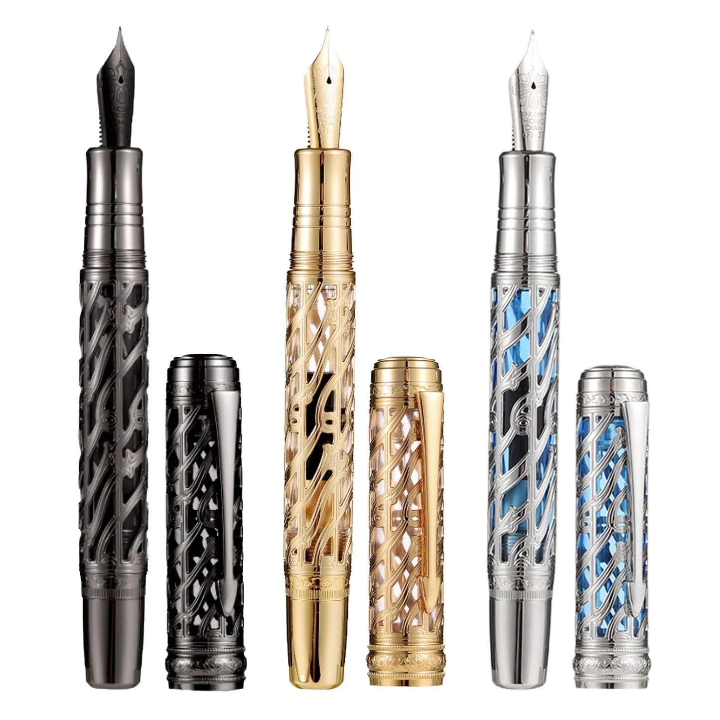 Hongdian A6 Hollow Piston Metal Fountain Pen 35# Nib Writing Ink Pen EF F Nib School Office Supplies Gift Pens for students