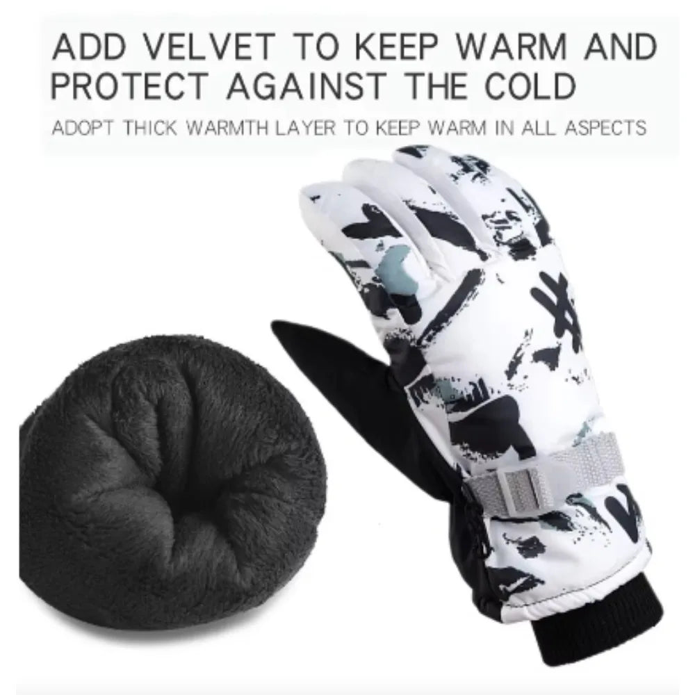 Ski Gloves Unisex Winter Fleece Warm Heating Gloves Waterproof PU Leather Non-slip Touch Screen Motorcycle Snow Sports Gloves