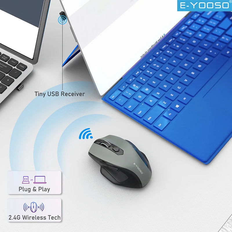 E-YOOSO 2.4G Wireless Mouse Portable Ergonomic Mouse Supports Power-saving Mode and Low Battery Reminder ,for Computer PC Laptop