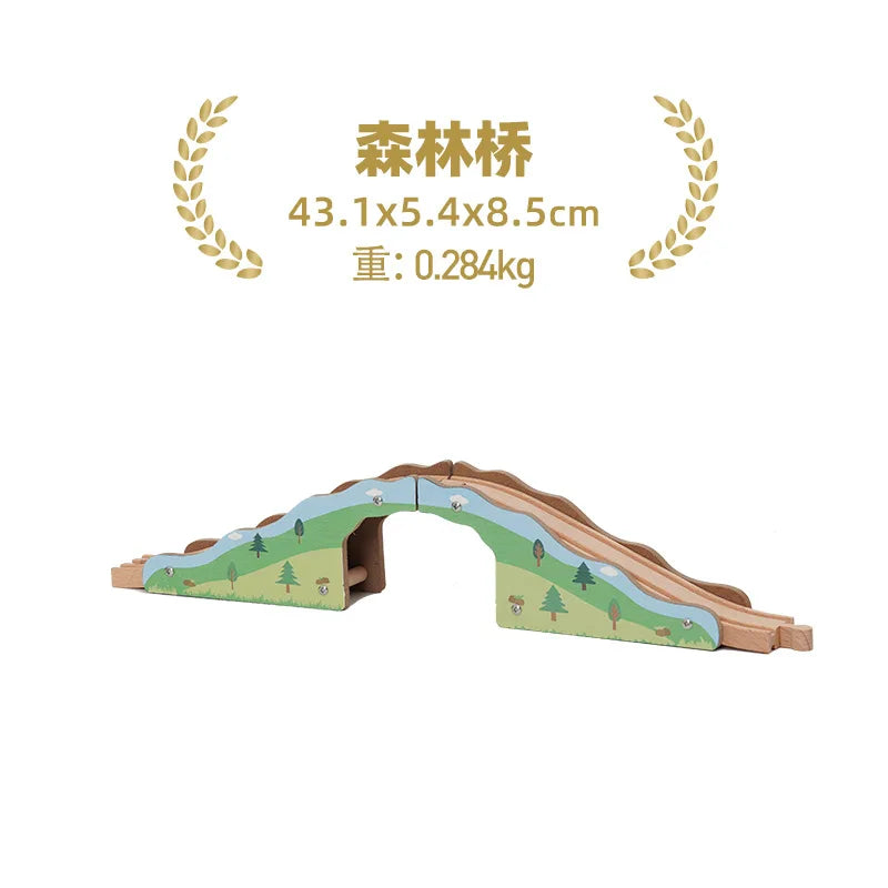 Kids Railway Toys Wooden Track Accessories of Wooden Bridge Tunnel Station fit for Brand Wooden Train Tracks Railway Toys
