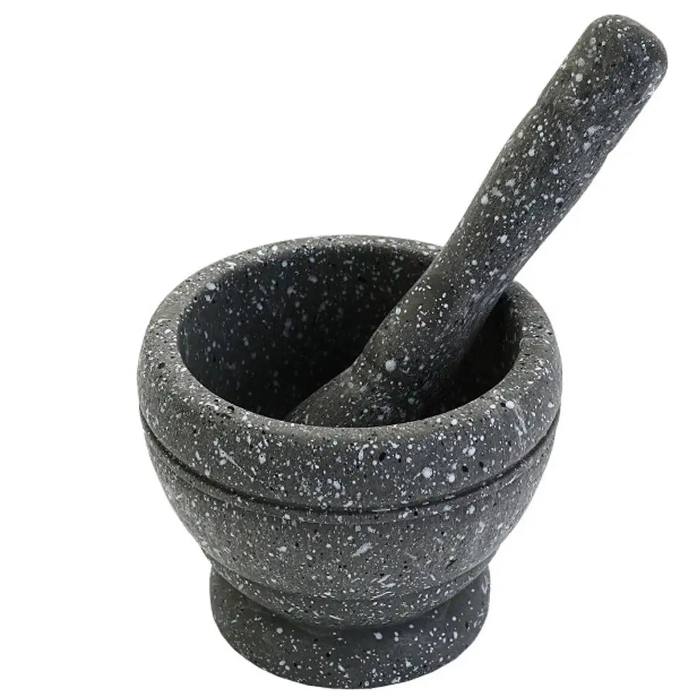 Manual Garlic Press Mortar and Pestle - Stone Grinding Bowl with Wooden Pestle