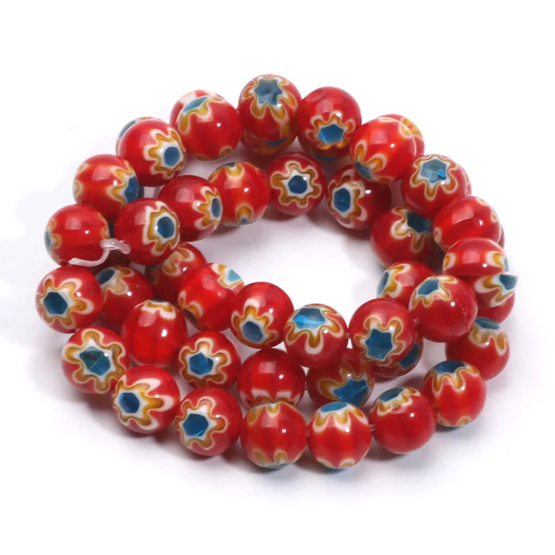 46pcs 8mm Murano Lampwork Flower Round Glazed Glass Beads For Jewelry Making Diy Bracelet Necklace Handmade Crafts Accessories