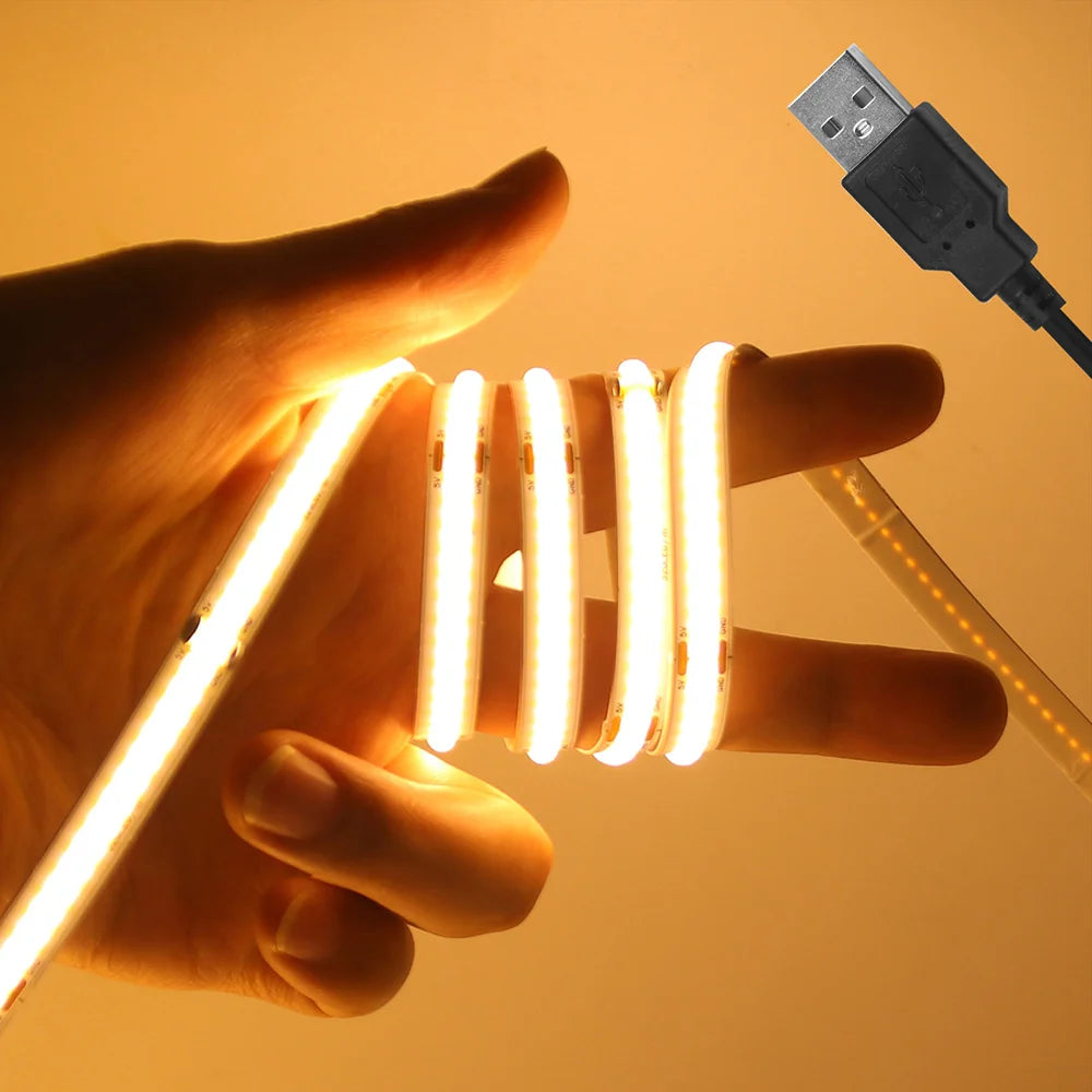 Premium 5V USB COB LED Strip Light - 320LEDs/m Flexible Ribbon Tape