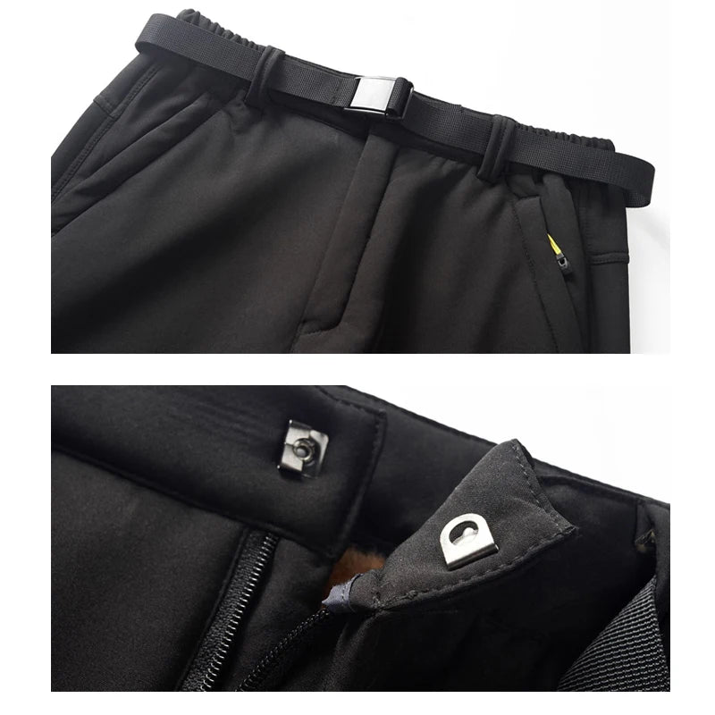 TRVLWEGO Men Winter Pants Hiking Camping Softshell Windproof Thickened Thermal Women Outdoor Walking Trekking Ski Trousers