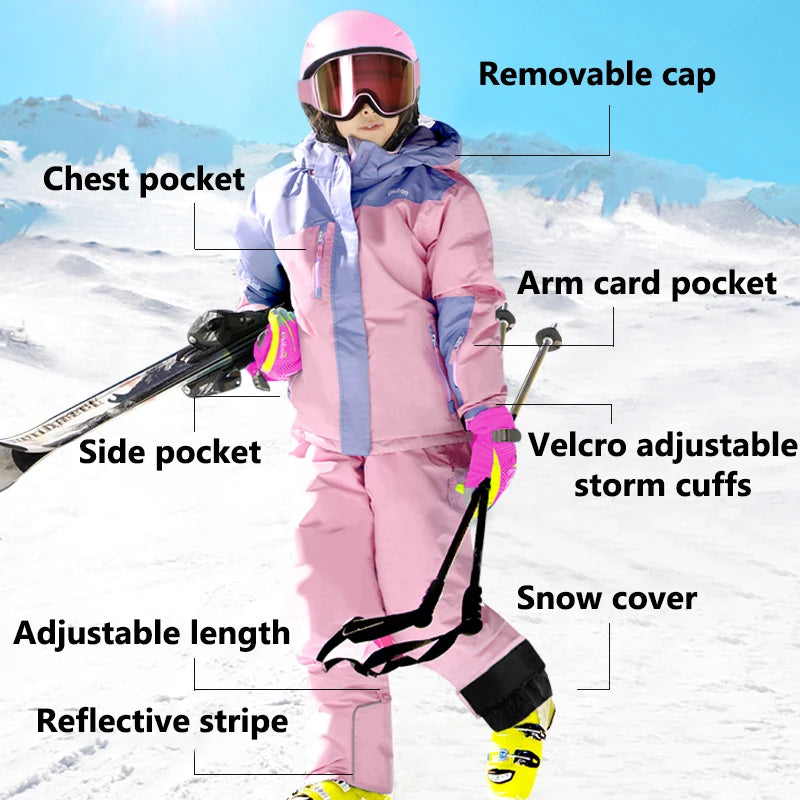 Winter Children's Waterproof Windproof Skiing Snowboard Jackets Pants Snow Suits Sets Ski Wear Kids Coats for Girls