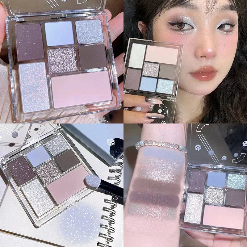 New 7 Colors Sweet Cool Smoked Eyeshadow Palette Pink-black Hot Girl Glitter Pearly Shadow Eyes Korean Makeup Pallet Cosmetics