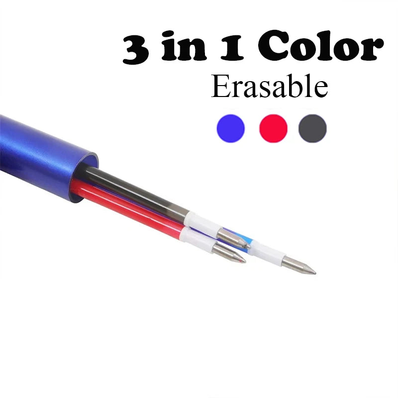 3 in 1 Colored Erasable Pen Set for School Writing, 3 pens + 10 refills