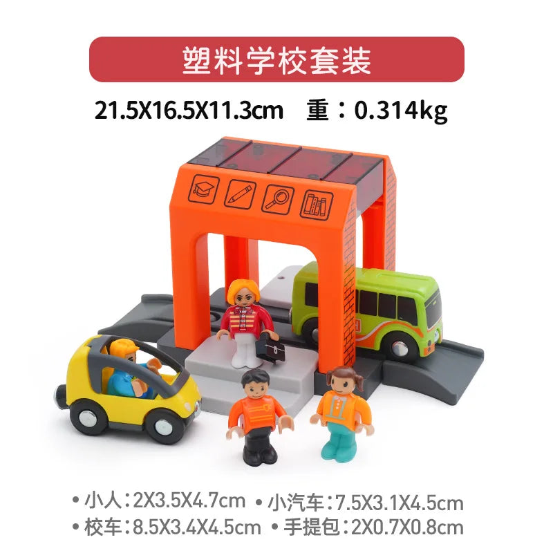 Wooden Train Track Plastic car wash Police Office Fire Department Scene Simulation Play Wooden Railway Track Car toys