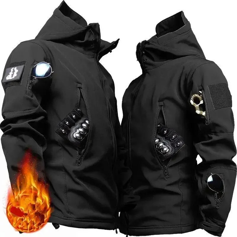 5XL 6XL Tactical Soft Shell Hooded Fleece Men Winter Windproof Waterproof Warm Coats Outdoor Multi-pocket Jacket