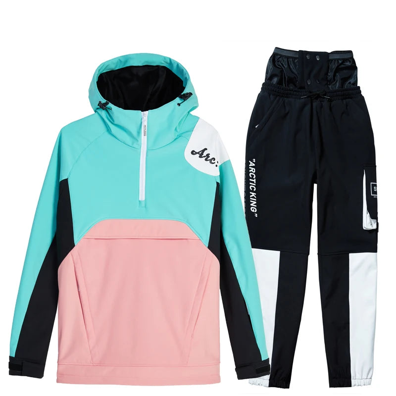 New Fashion Snowboard Suit Men Women Ski Hoodie Set Winter Windproof Waterproof Warm Jacket Pants Skiing Suit Snow Overalls