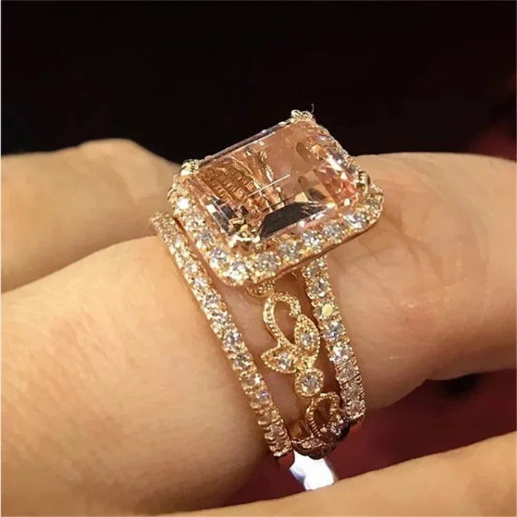 Champagne Crystal Statement Ring - Designer Square Cut Engagement Ring