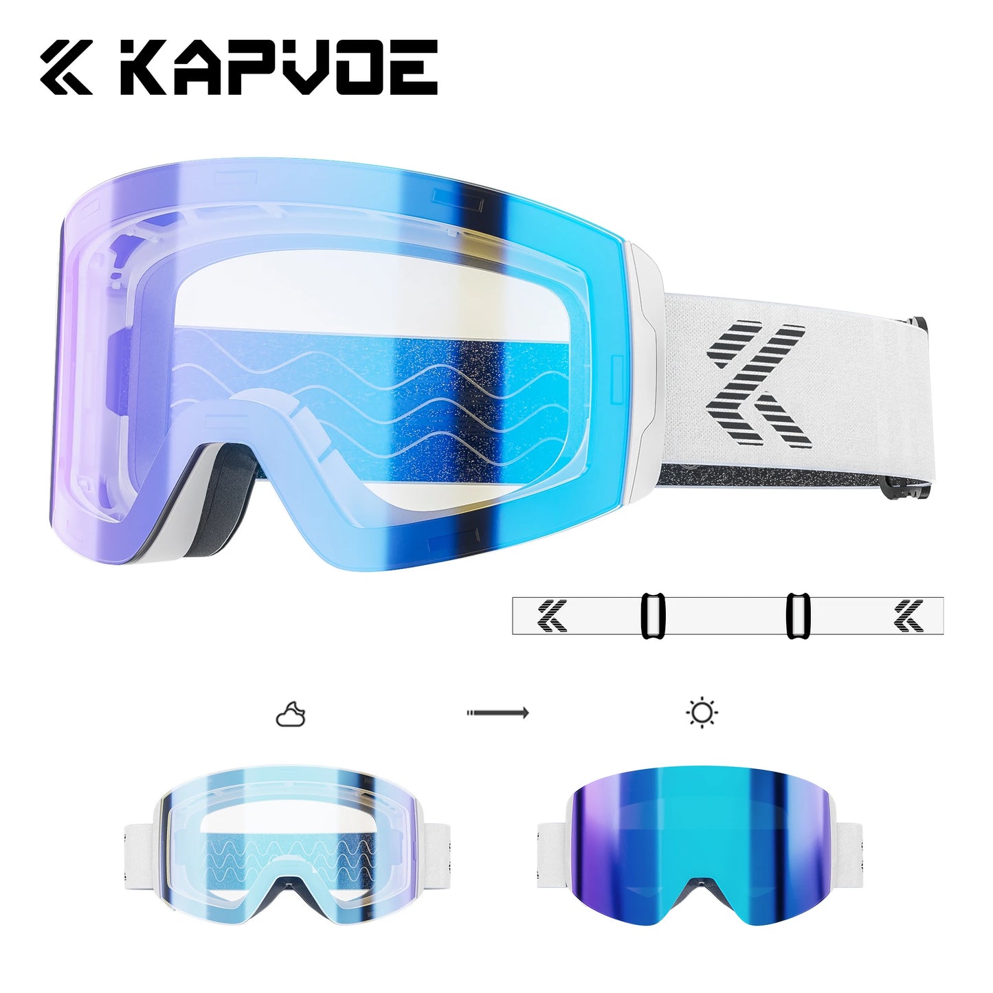 KAPVOE Photochromic Skiing Glasses Anti-fog Winter  for Men Women Outdoor Sports Glasses Racing Backcountry Skiing Snow Eyewear