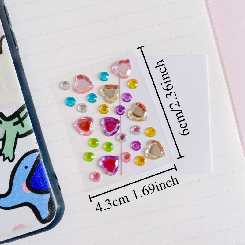3/6/9Pcs Mini Colorful Star Heart Diamond Stickers Acrylic Flower Gem Stickers Rhinestones for Kid Make-up Eye Patch