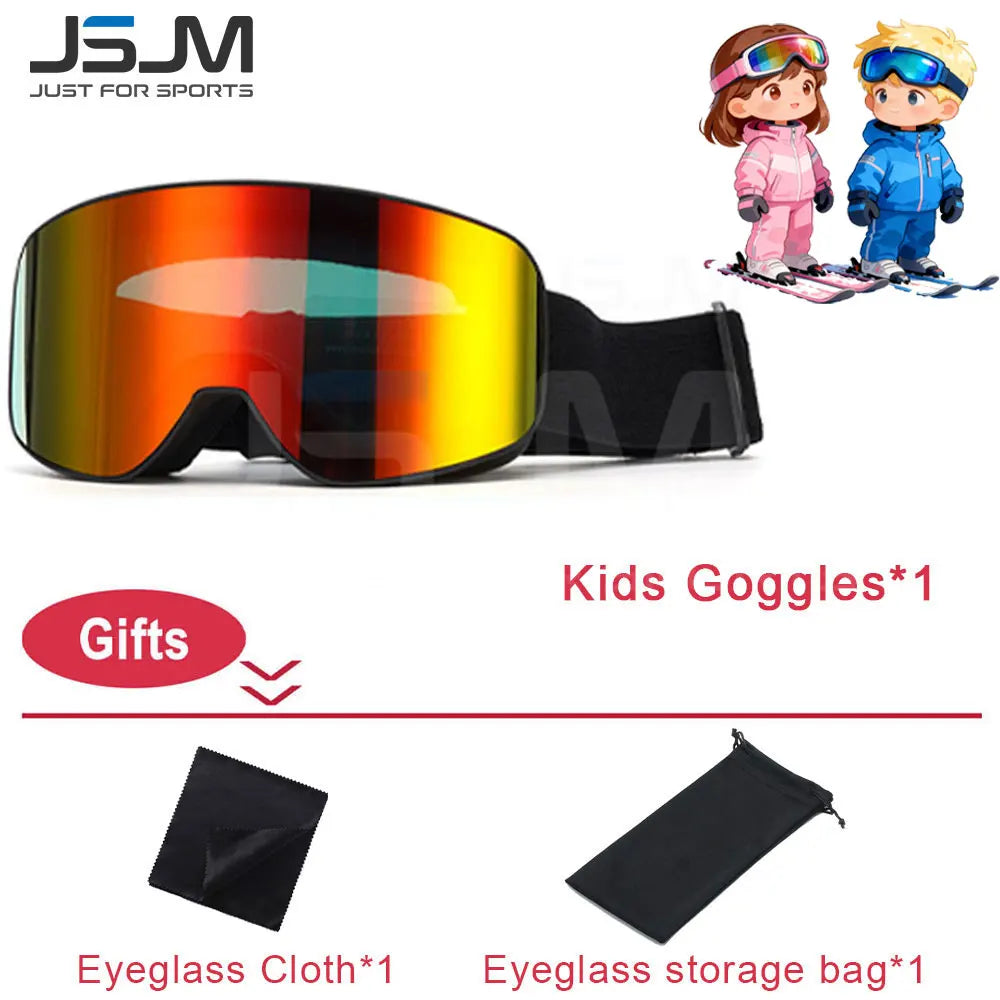 JSJM New Adults +Kids Professional Anti-Fog Ski Goggles Snowboard Goggles UV400 Double Layers Skiing Glasses XMAS New Year Gifts