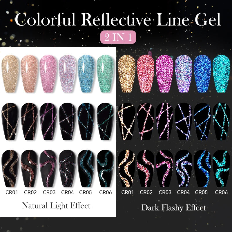 LILYCUTE Reflective Glitter Gel Nail Polish - 5ml Sparkling Liner