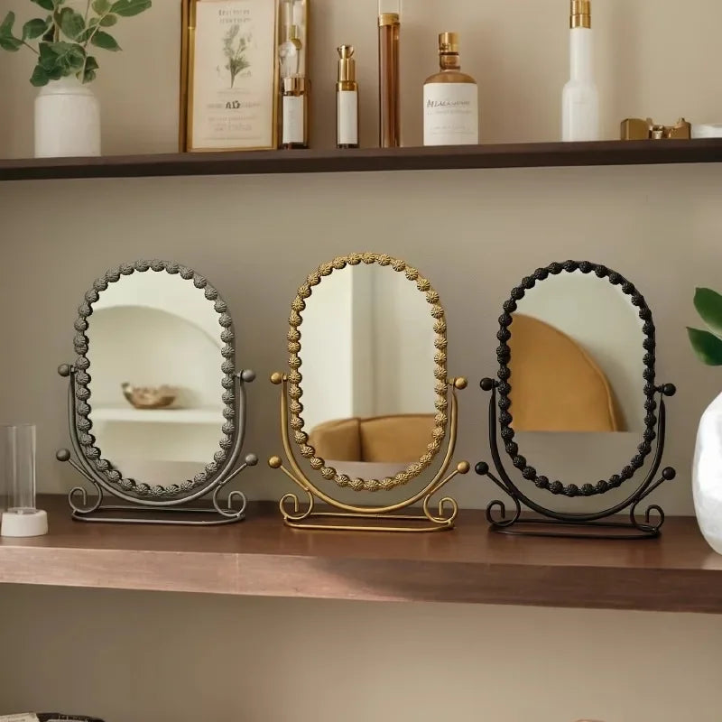 2025 New European Desktop Makeup Mirror Light Luxury High-end  Vertical Bedroom Household High-Definition Mirror Bedroom Decor