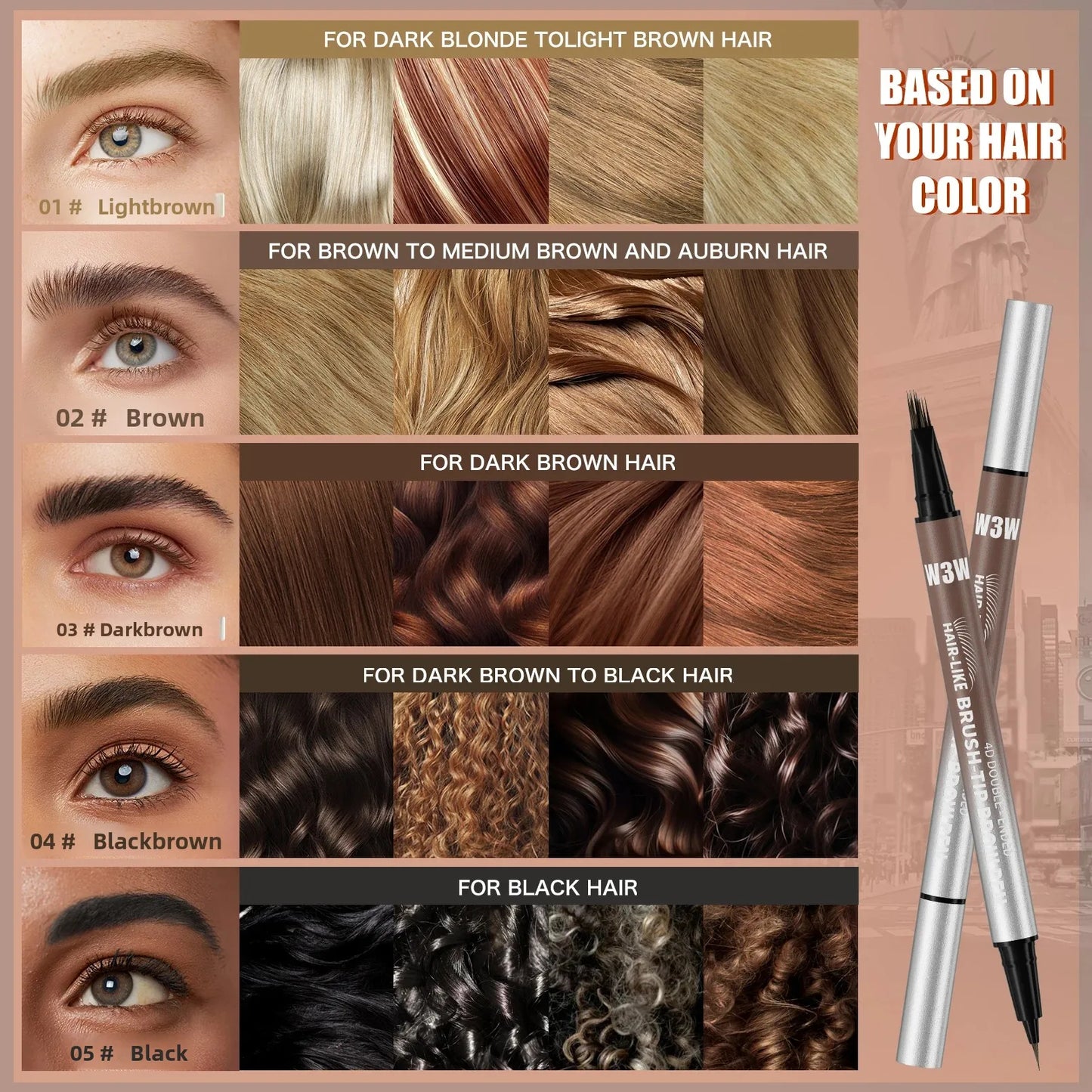 Dual Ended Eyebrow Pencil Waterproof Highly Pigmented Long Lasting Non Smudge 4D Microblading Effect 2 in 1 Liquid Pen