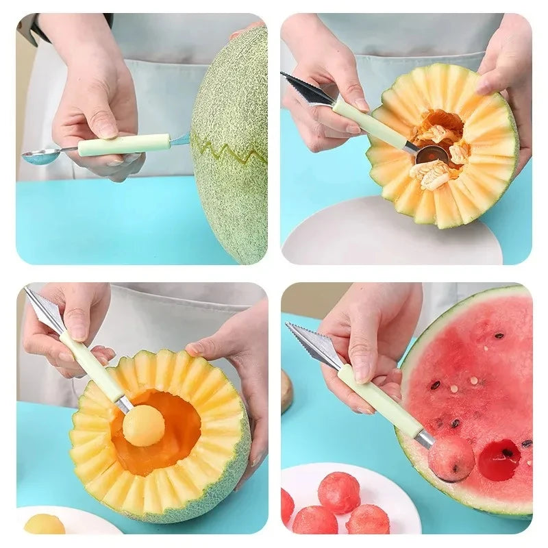 Double-Headed Stainless Steel Melon Baller Scoop - Professional Fruit Carving Tool