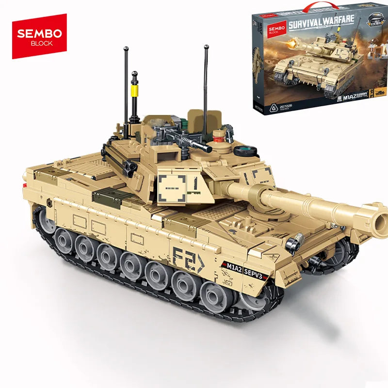 SEMBO BLOCK USA Military M1A2 Abrams Main Battle Tank Building Blocks MOC WW2 Weapon Bricks Toys For Boys Kids Halloween Gifts