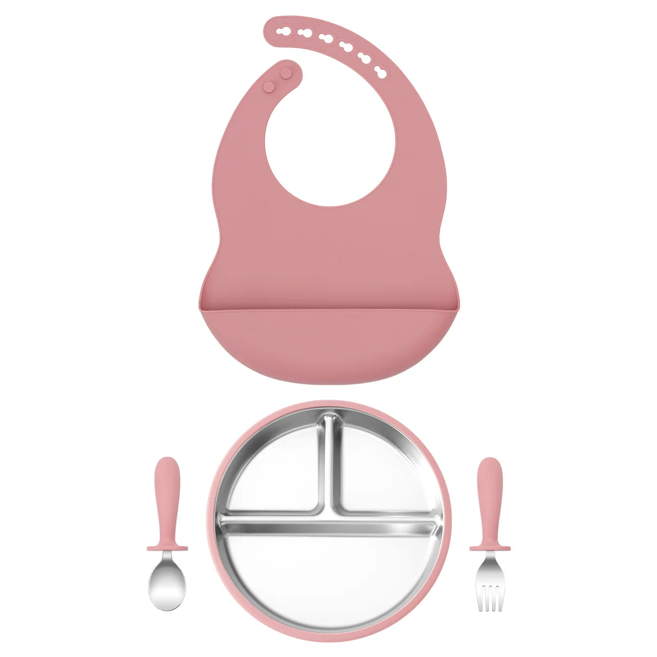 Premium 4-Piece Baby Feeding Set - Stainless Steel & Silicone Tableware