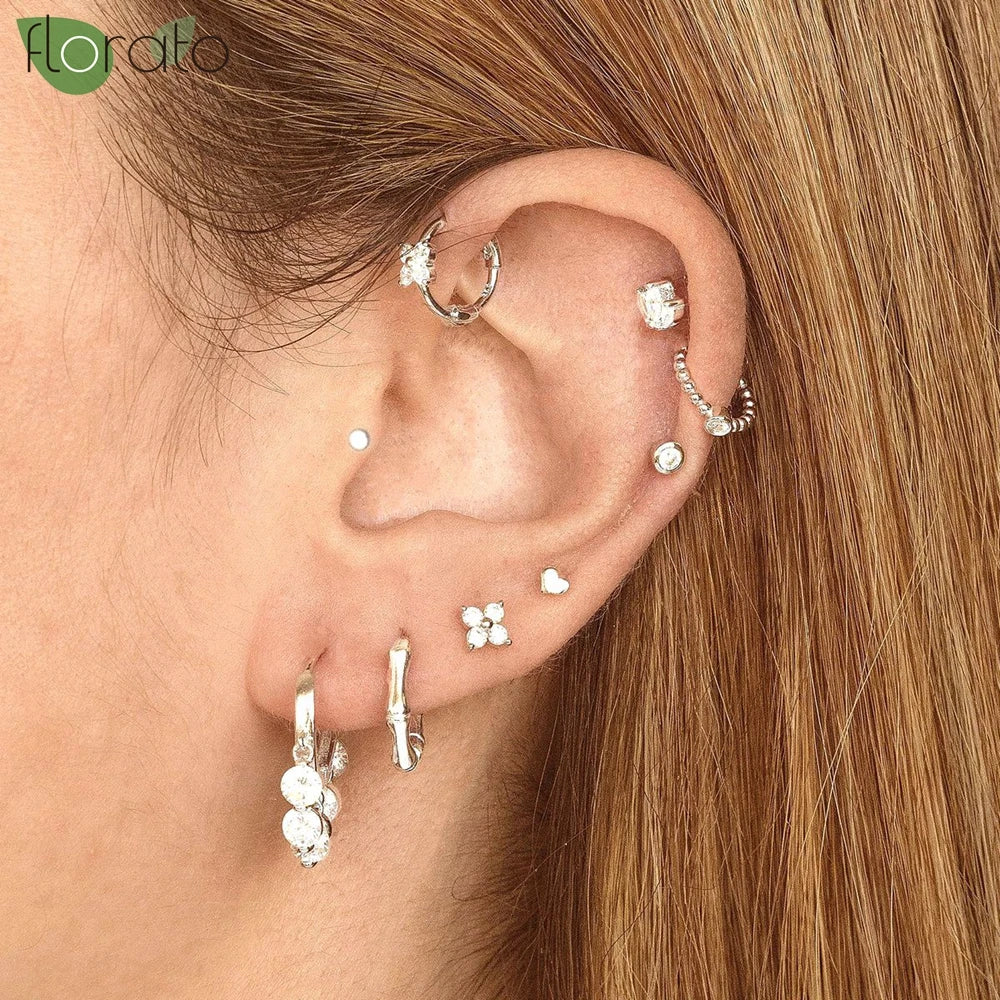 925 Silver Needle Exquisite Zircon Small Earrings Fashion Stud Earrings for Women Anti Allergy Cartilage Puncture Jewelry Gift
