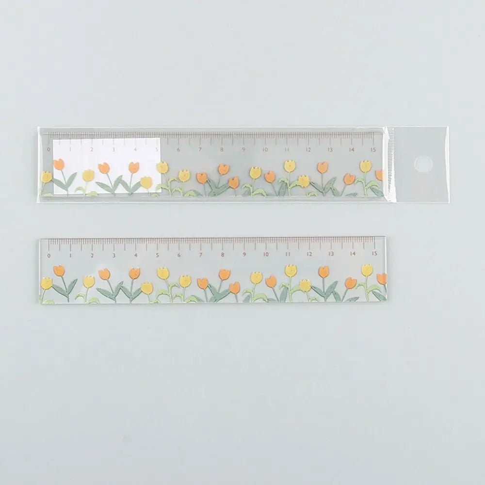 15cm Transparent Acrylic Ruler - Multifunction Drawing Tool with Tulip Design