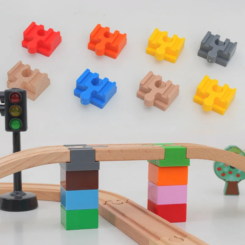 5-10PCS Wooden Train Track Accessories Plastic Building Blocks Adapters Wooden Track Connectors fit Wood Tracks Toys