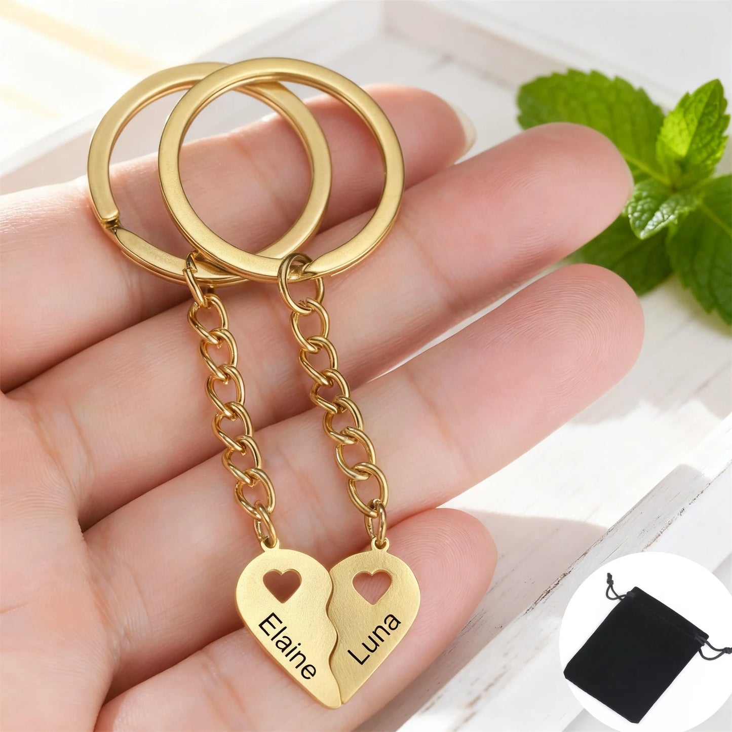 Customized Name Half Heart Keychain Stainless Steel Couple Heart Engraved Keychain Couple Key Bag Accessories Jewelry Gifts