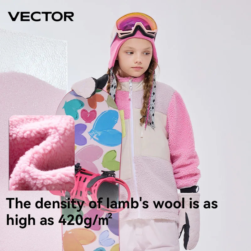 VECTOR Girls Boys Fleece Fleece Open Top with Contrasting Color Splicing for Warmth 420g Fleece Outdoor Double Board Skiing