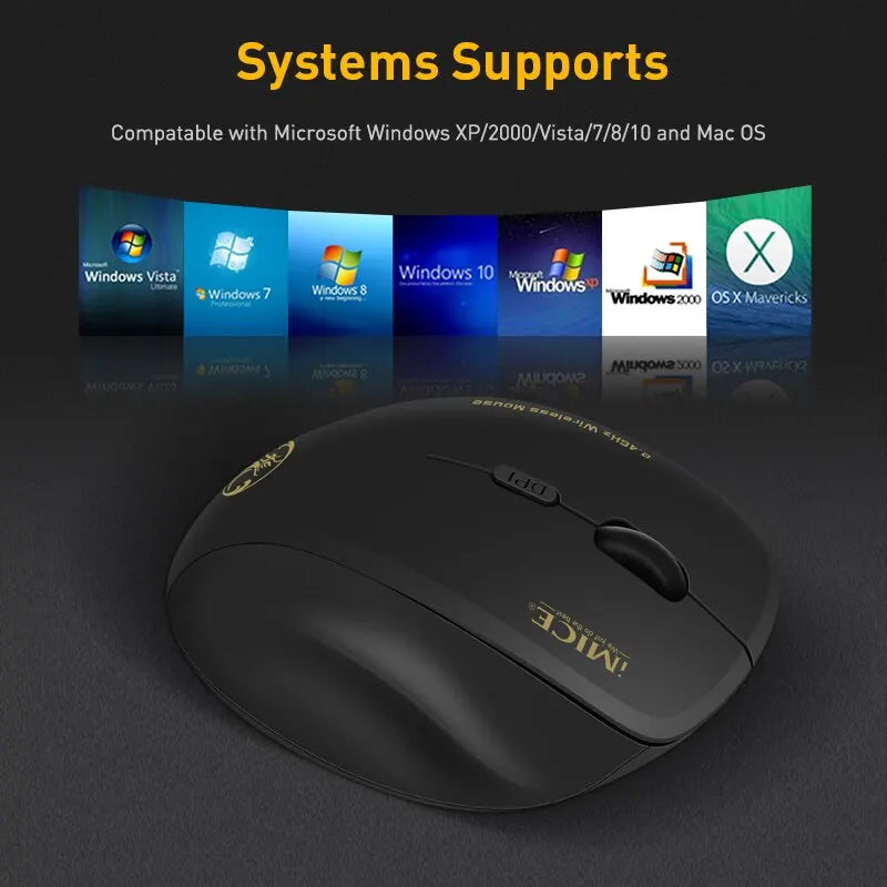G6 ABS Wireless Mouse Ergonomic Computer IMICE Mouse 2.4Ghz Gamer PC Optical Mouse With USB Receiver 1600 DPI For Laptop PC