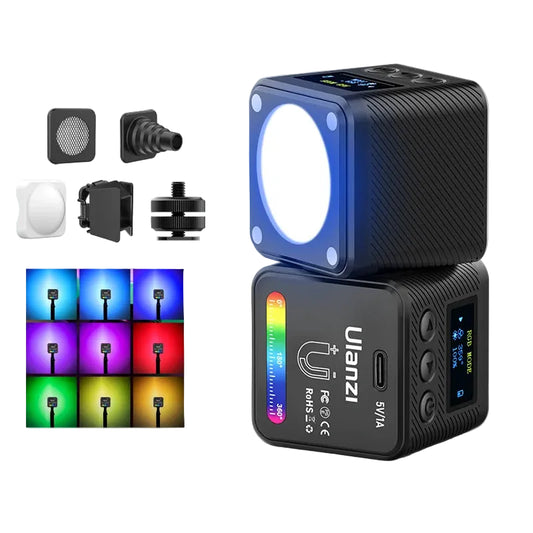 Ulanzi L2 RGB Mini COB Video Light - 360° Full Color Magnetic LED with Diffuser for DSLR Camera
