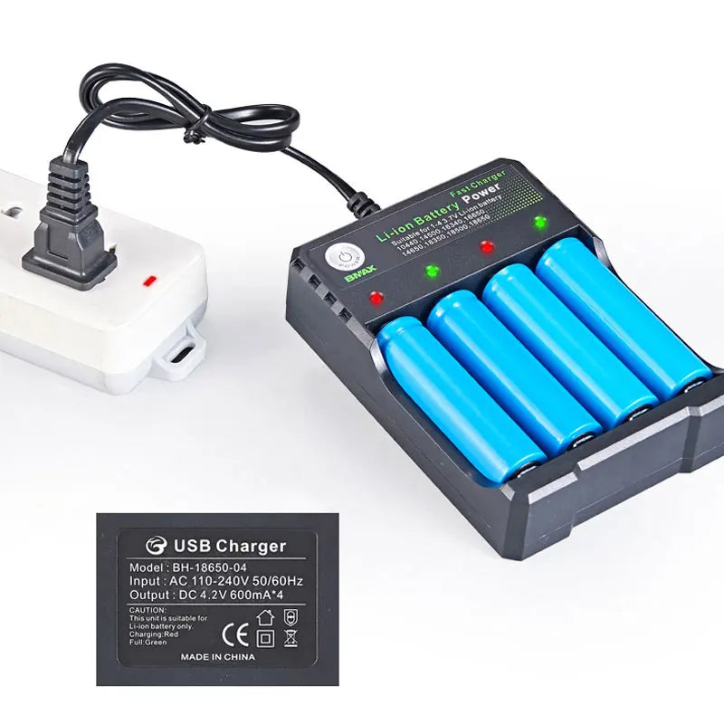 18650 Lithium Battery Charger - 1/2/4 Slot USB Charging Station for 3.7V Rechargeable Batteries