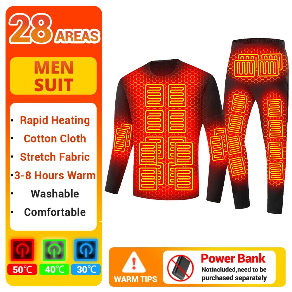 Winter Heated Thermal Underwear Skiwear Heated Jacket Fleece Warm Top Pants USB Electric Heating Clothing
