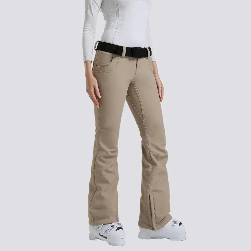 New Women's Skiing Pants Stretch Slim-fit Dual-layer Insulated Professional Windproof Waterproof Breathable Solid Color Ski Pant