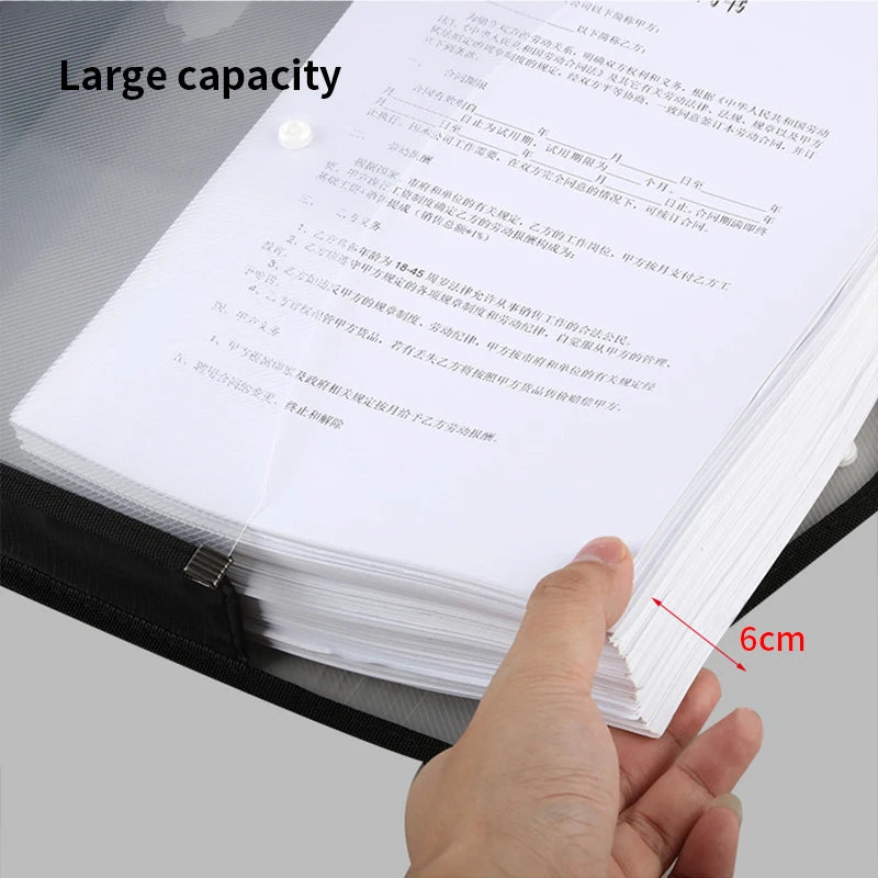 Large Capacity Waterproof File Transparent A4 Folder Press Button Plastic Data Document Bag Pocket Storage Office Supplies