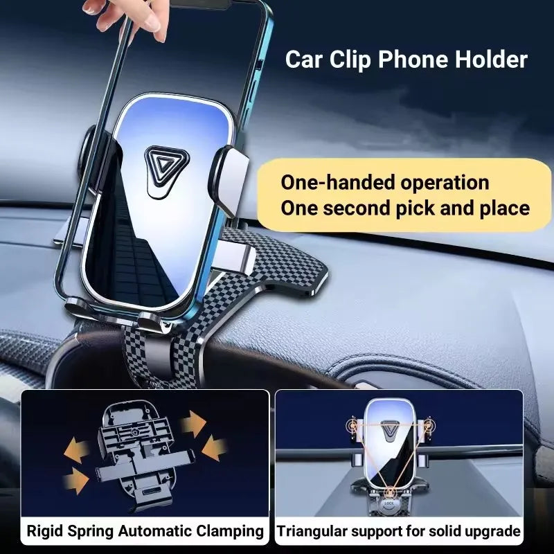 Premium Car Dashboard Phone Holder - Gravity Auto-Lock Mount with Mirror
