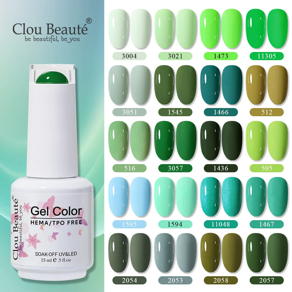 Clou Beaute 15ml HEMA TPO FREE Gel Nail Polish Bright Dark Army Green Gel Lacquer Semi Permanent Art Organic  Nail Gel Varnish