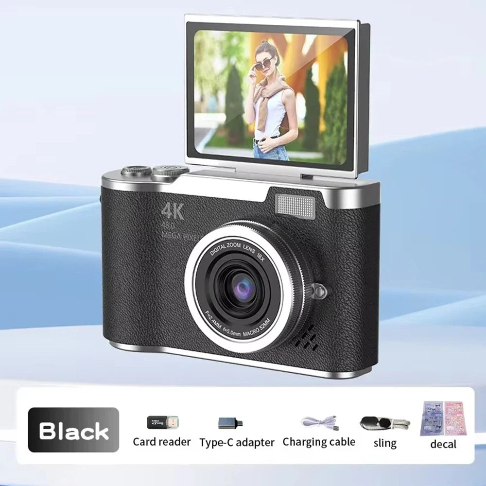 NEW 4K CCD 8X Digital Zoom Digital Camera for Student 48MP Compact Digital Photography Camera 180 Flip Screen Selfile Camera