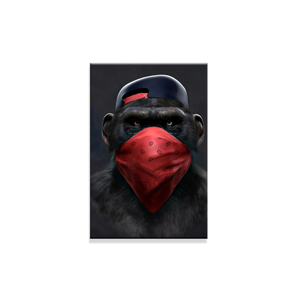 Earphone Glasses Gorilla Monkey Funny Poster Red Mask Art Print Modern Canvas Painting Fashion Wall Picture Living Room Decorati