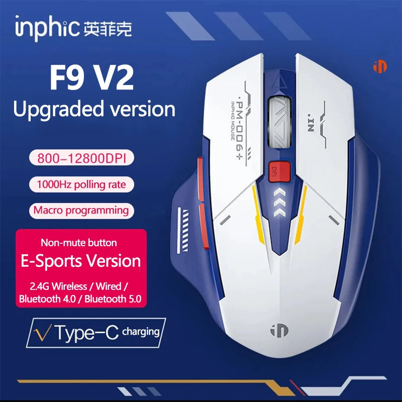Inphic F9 Wireless Mouse Rechargeable Battery Level Display Mecha Color Scheme F9 V2 Gaming Mouse For PC Laptop