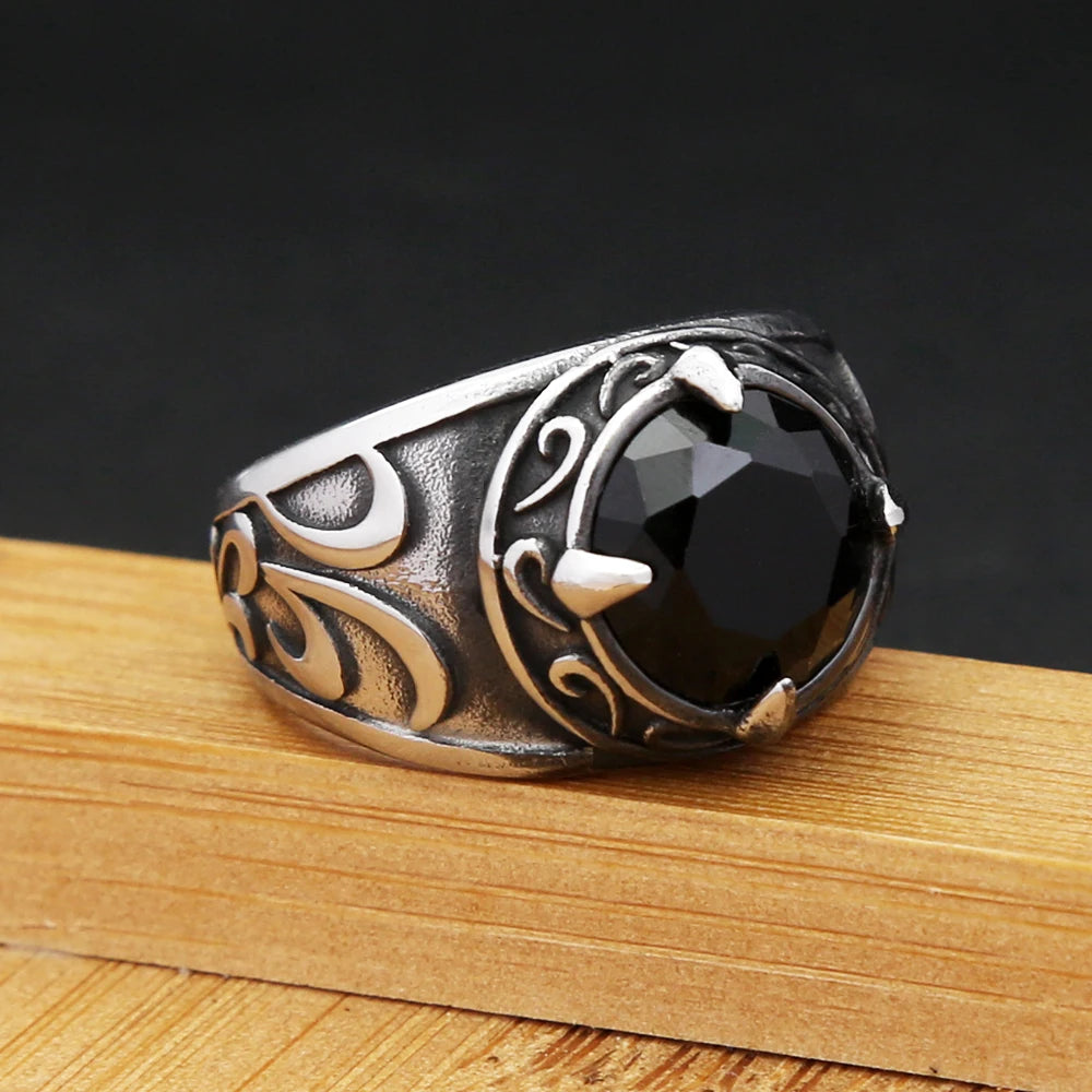 Gothic Dragon Claw Ring - Vintage Stainless Steel Black Stone Statement Ring