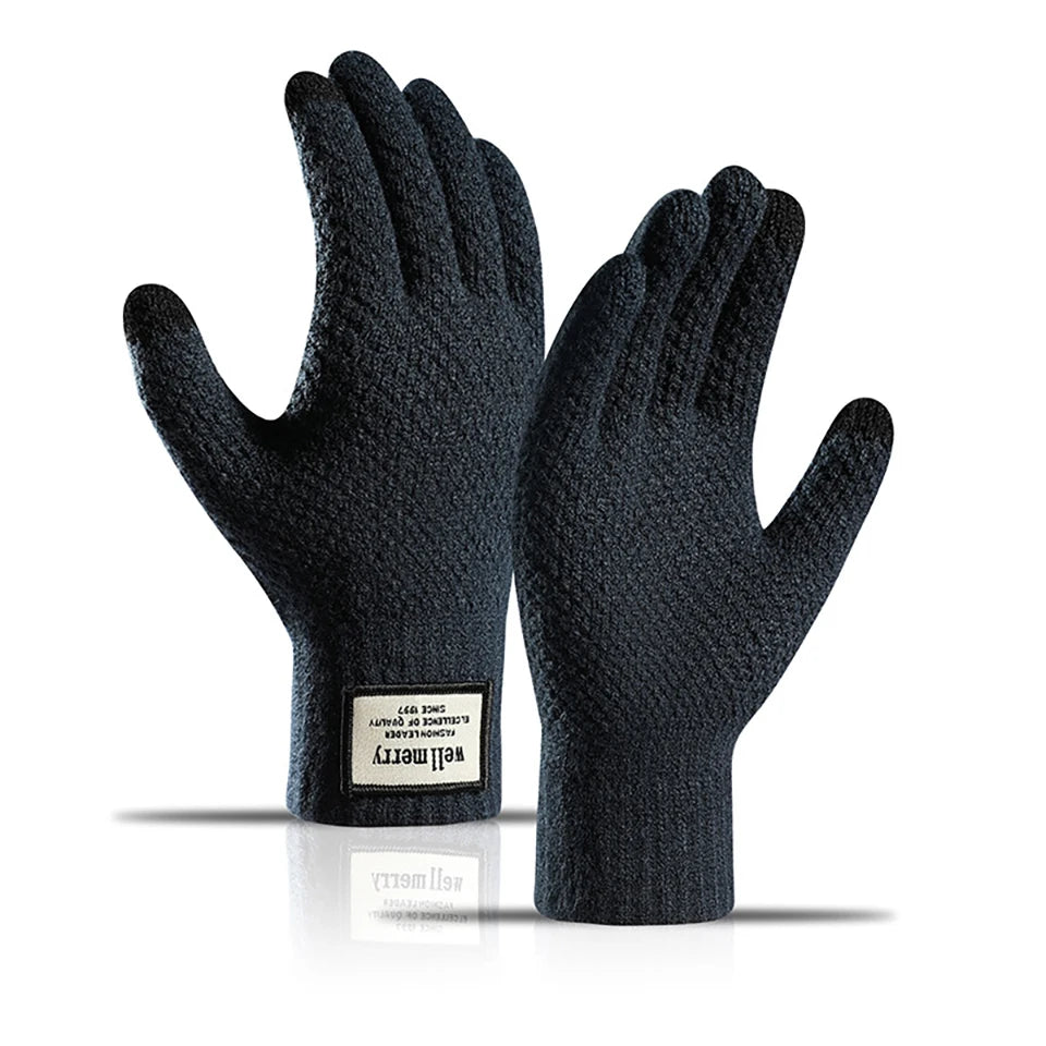 GTUBIKE Knit Thermal Men's Gloves Plus-Size Fleece Autumn Winter Soft Thick Elastic Jacquard Wool Touch Screen Warm Gloves