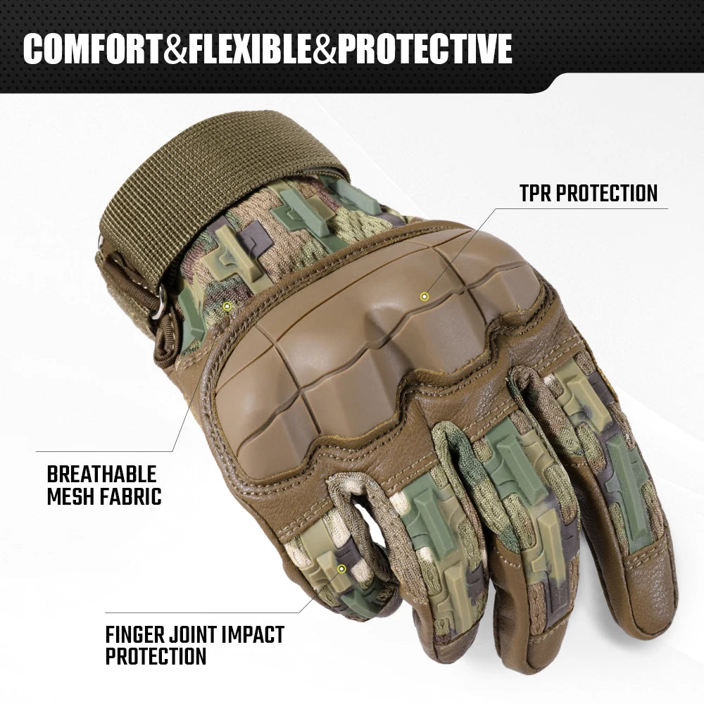 Touch Screen Cycling Gloves PU Leather Tactical Airsoft Hunting Shooting Hiking Bicycle Outdoor Sport Riding Bike Protective Men