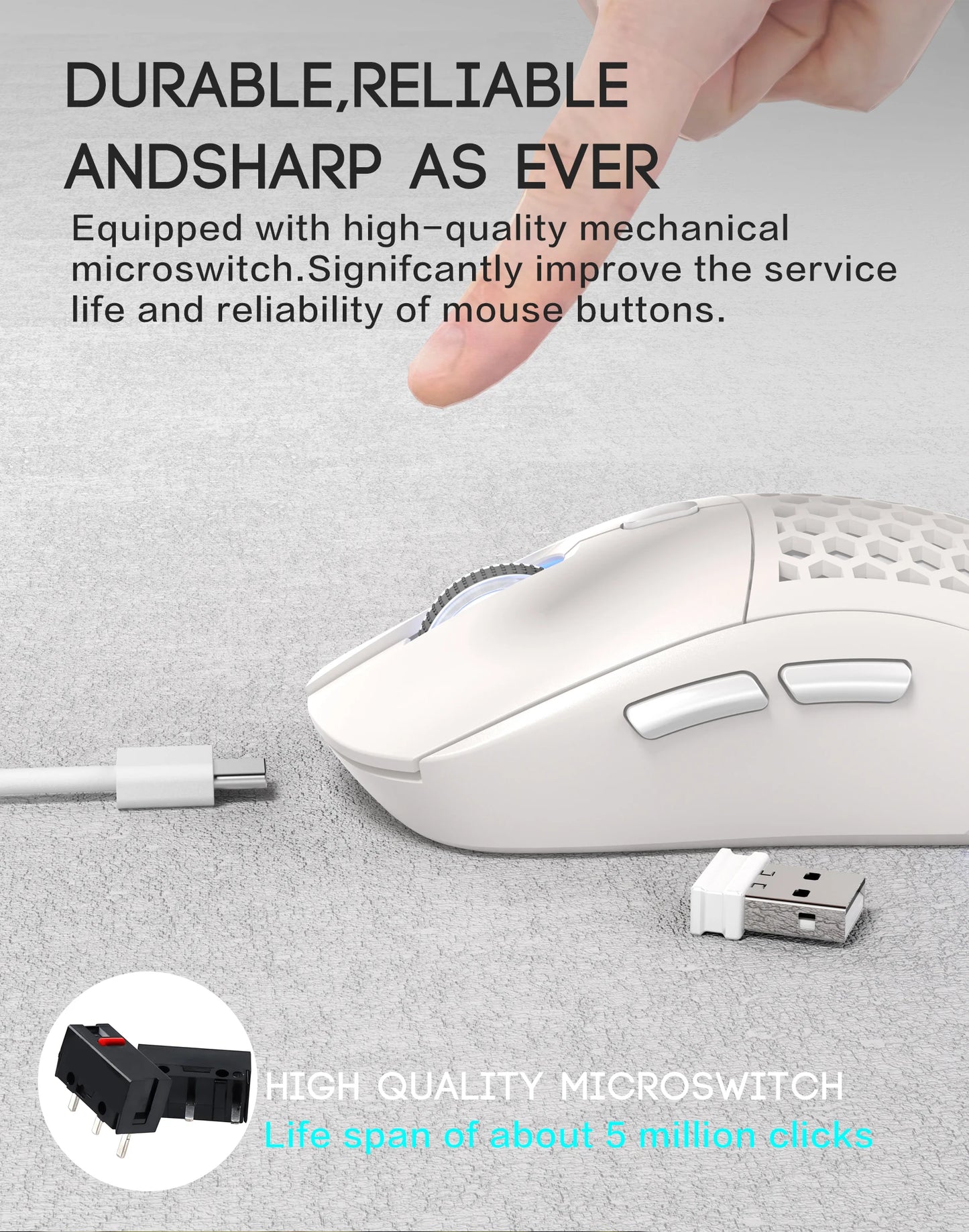 Wireless RGB Adjustable Lighting USB Honeycomb Design Rechargeable Mouse for Home Gaming Office Use - Plug And Play